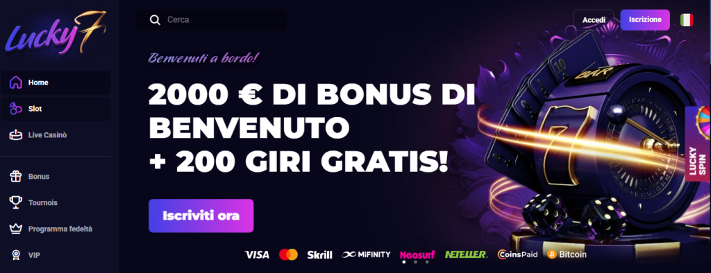 schermata homepage casinò