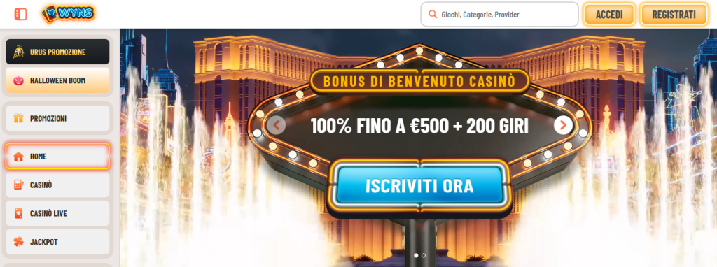 Pagina principale di WYNS Casino